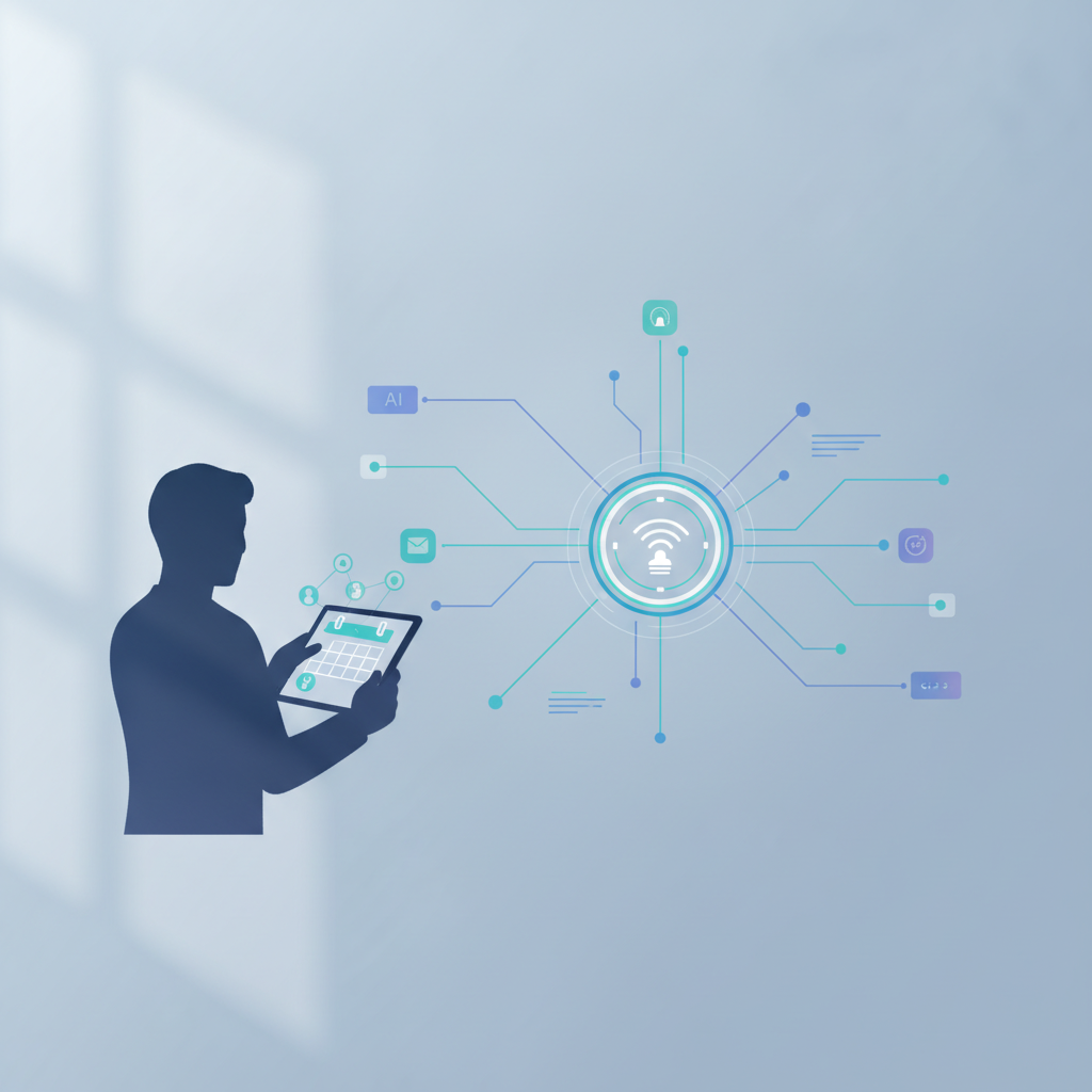 An abstract visual representing omnichannel communication and AI-powered appointment automation for small businesses.
